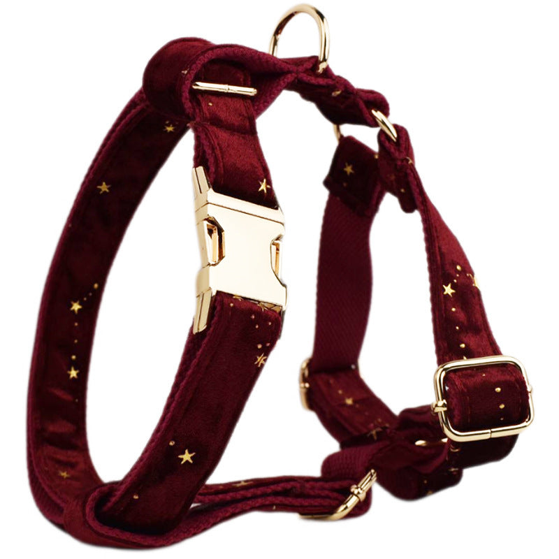 JMT-530314 Stylish Velvet Fabric Dog Collar with Leash, Bow Knot, Flower, Vest, and Poop Bag