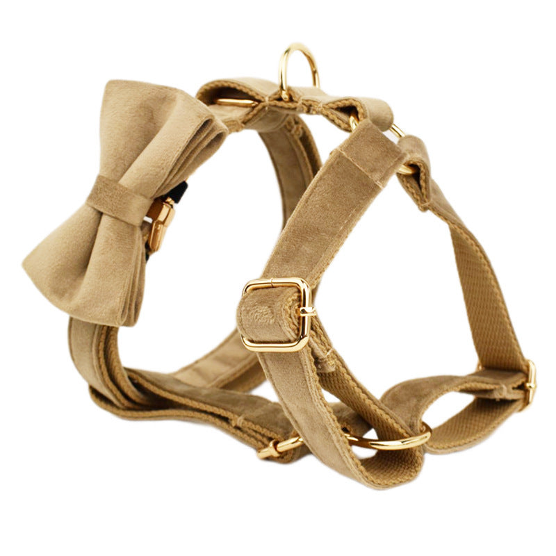 JMT-530314 Stylish Velvet Fabric Dog Collar with Leash, Bow Knot, Flower, Vest, and Poop Bag