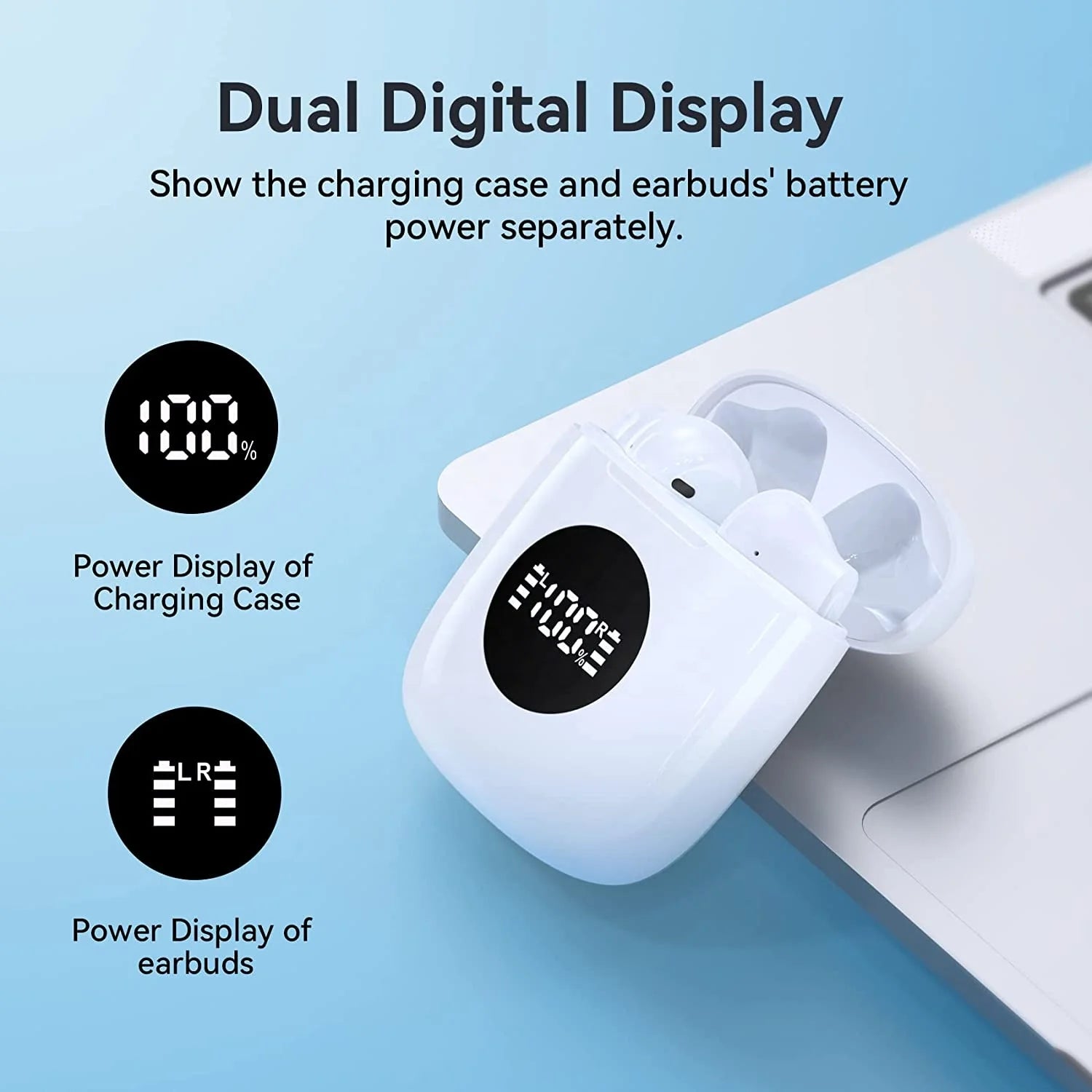 JMT-530314 Wireless Waterproof Earbuds with 9D HiFi Stereo Sound and LED Display - N7 V5.4 Bluetooth 5.4 In-Ear Headphones