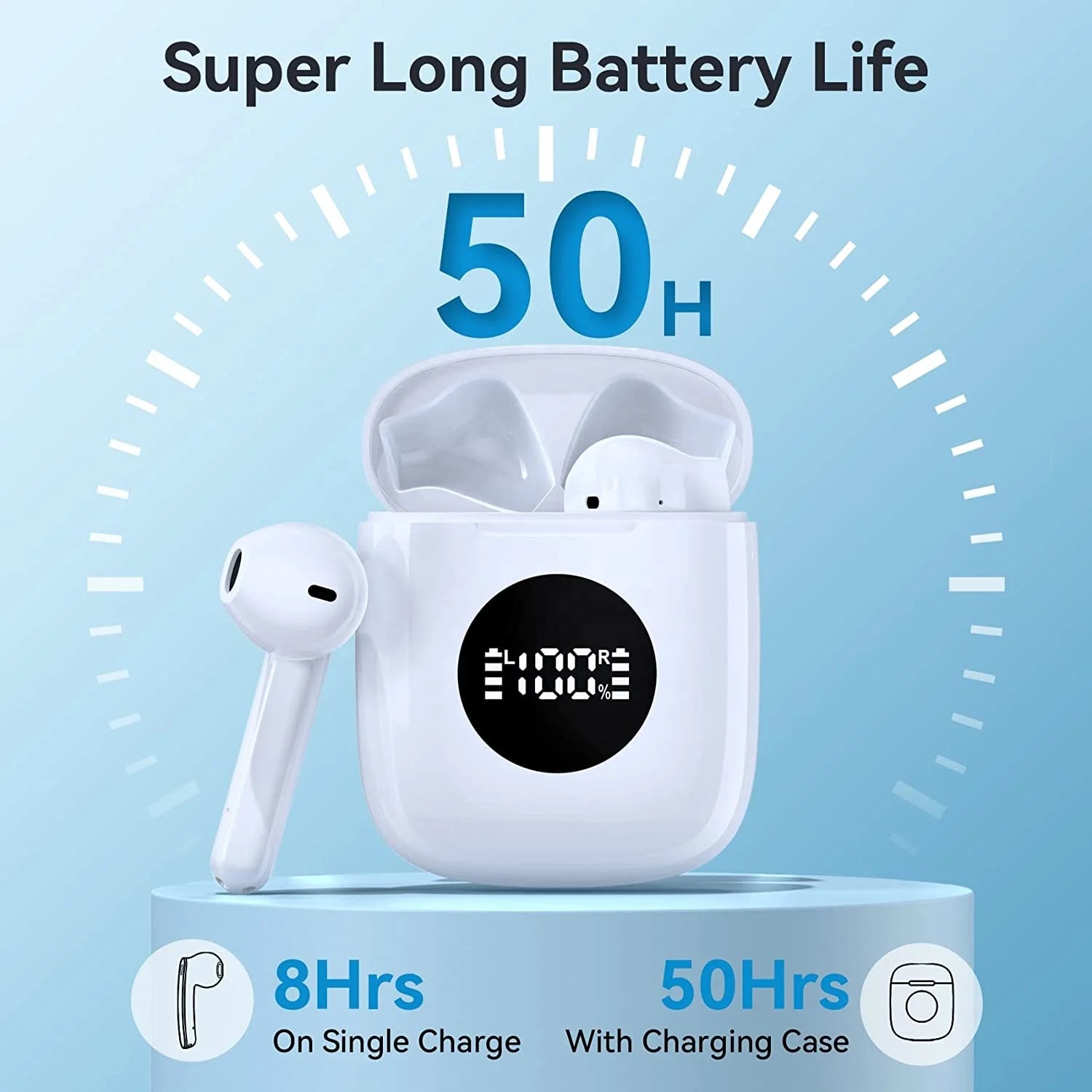 JMT-530314 Wireless Waterproof Earbuds with 9D HiFi Stereo Sound and LED Display - N7 V5.4 Bluetooth 5.4 In-Ear Headphones