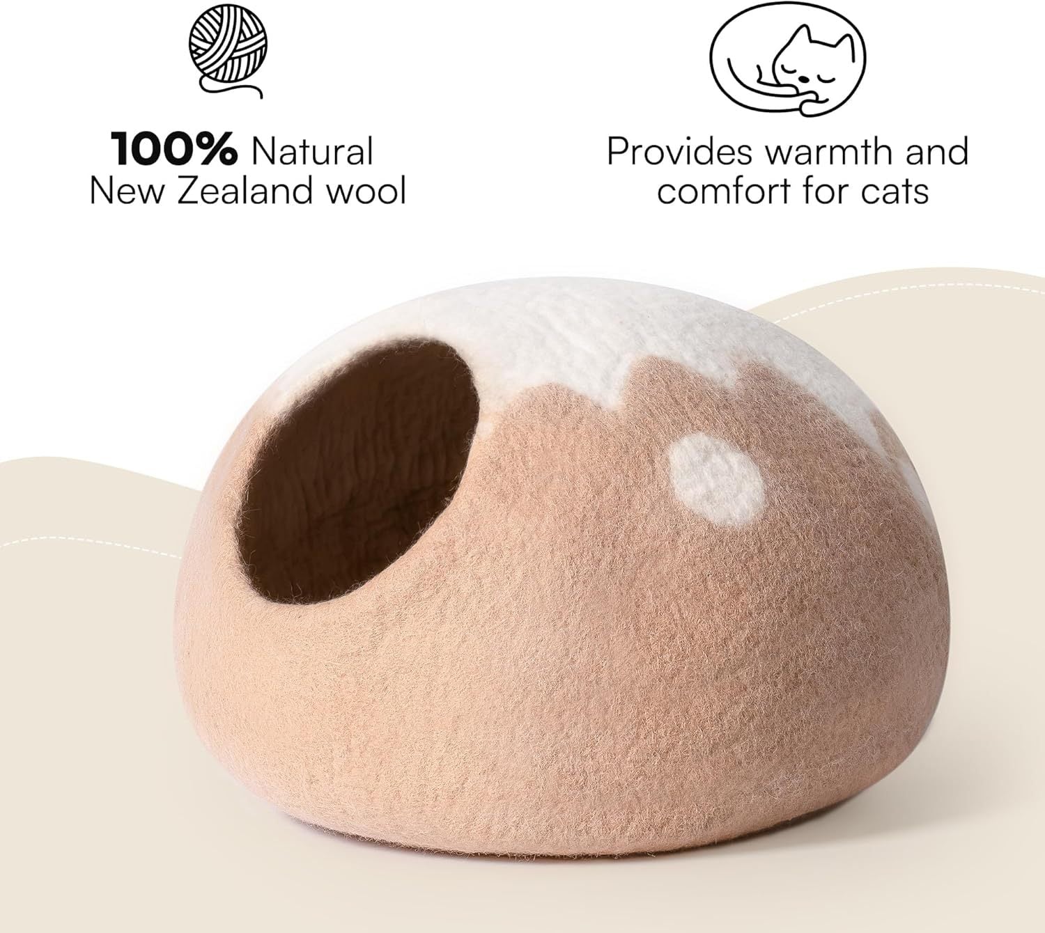 JMT-530442 Handcrafted Wool Cat Cave Bed - Cozy Felt Hideaway for Indoor Cats & Kittens, Grey, Medium Size
