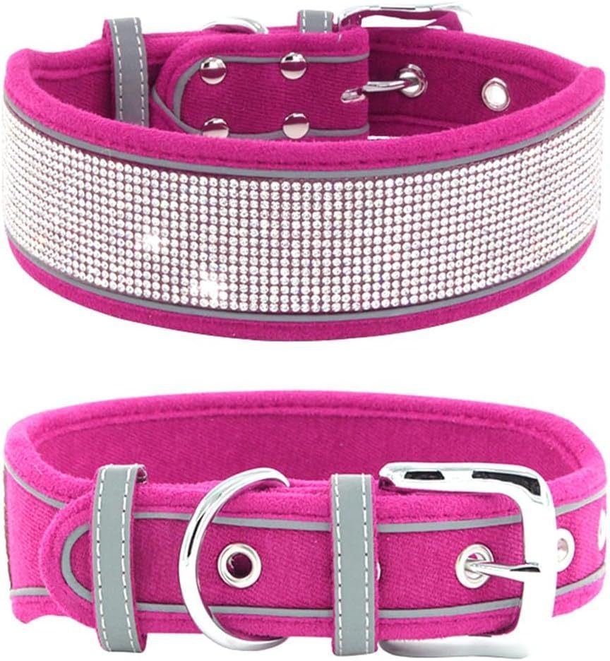 JMT-530634 Suede Reflective Dog Collar with Soft Comfort Hand-Holding Rope in Multiple Rhinestone Styles