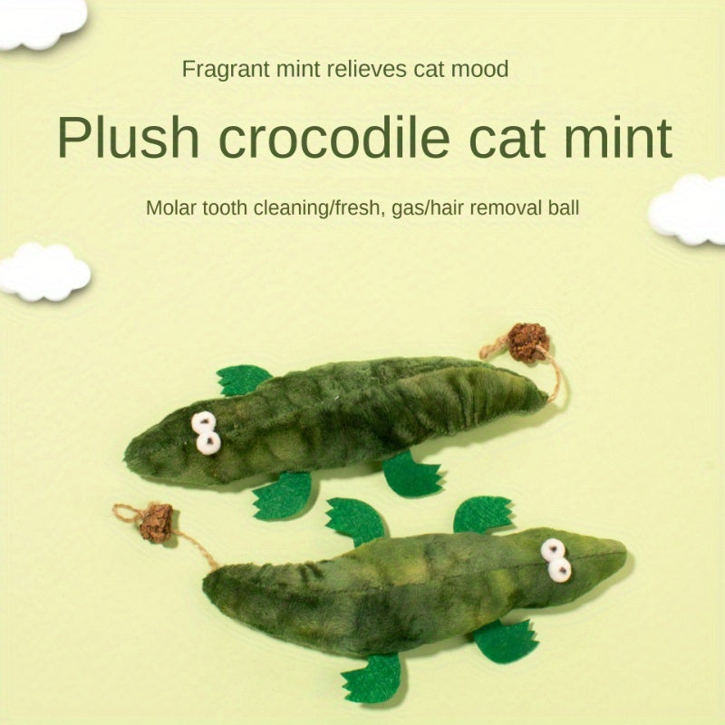 JMT-530954 Durable Plush Alligator Catnip Toy with Peppermint Scent for Stress Relief and Oral Care