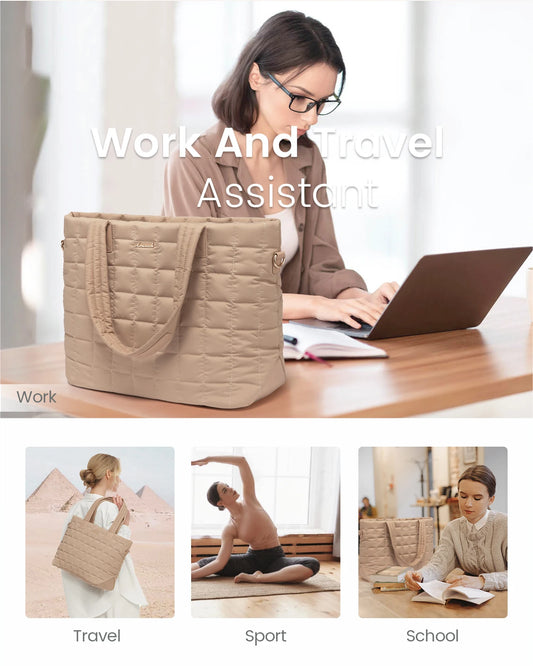 JMT-530954 Lightweight Quilted Tote Bag for 15.6in Laptop - Stylish Shoulder Purse for Work and Business