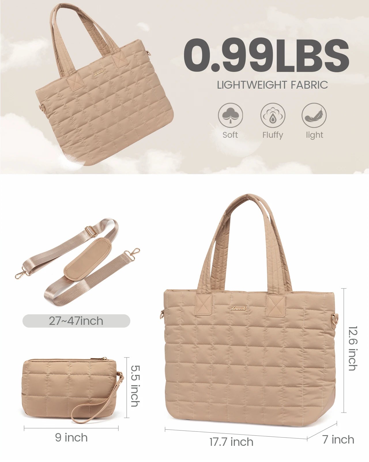 JMT-530954 Lightweight Quilted Tote Bag for 15.6in Laptop - Stylish Shoulder Purse for Work and Business