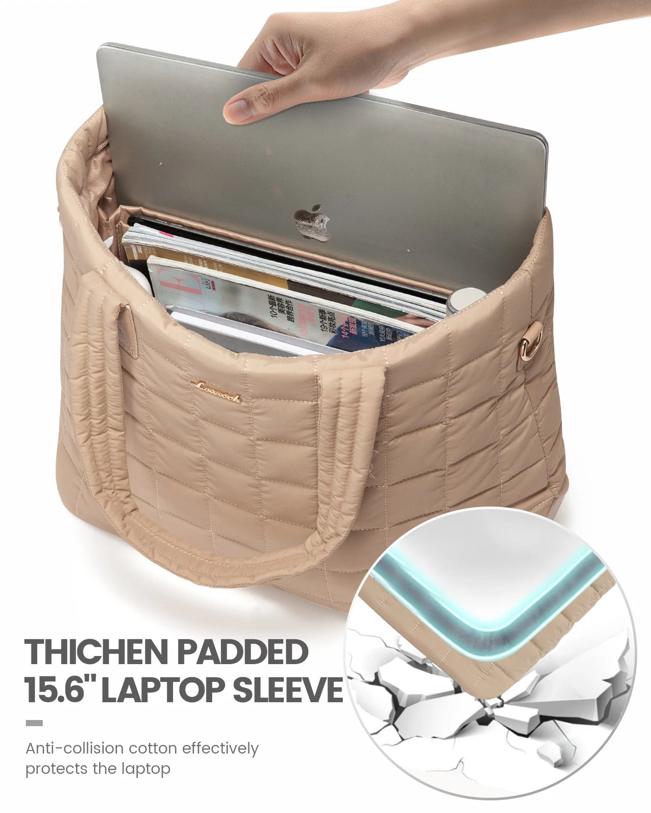 JMT-530954 Lightweight Quilted Tote Bag for 15.6in Laptop - Stylish Shoulder Purse for Work and Business