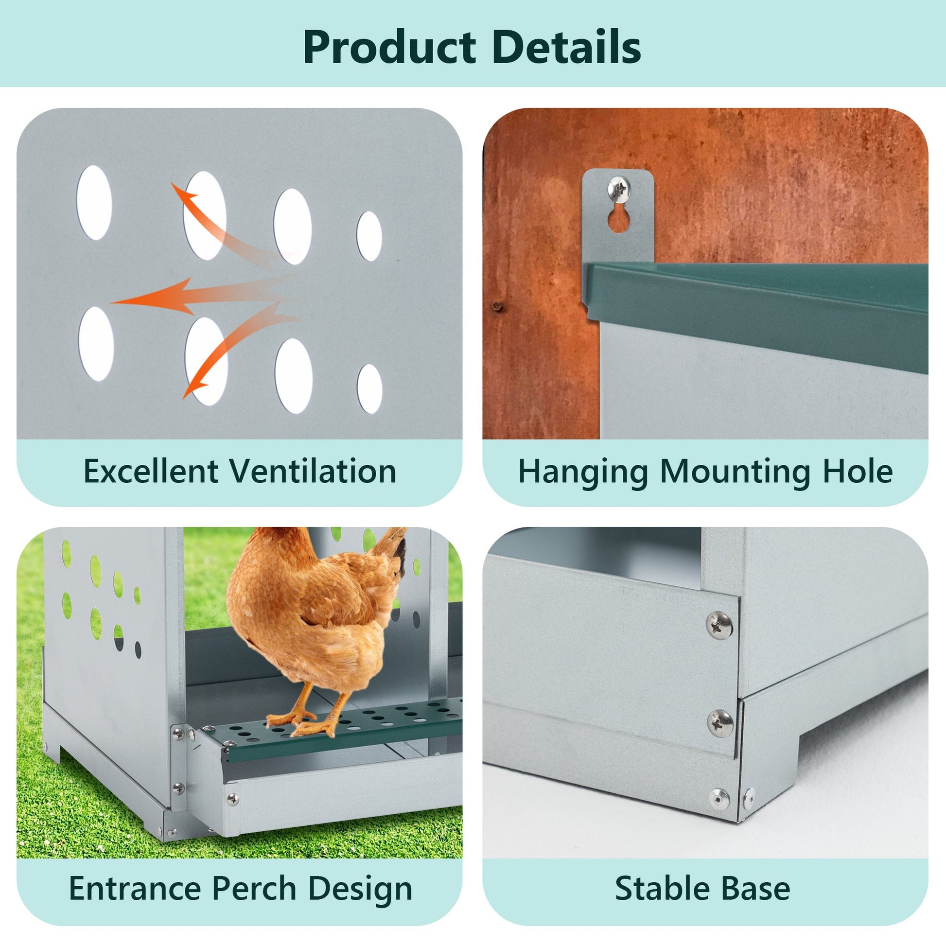 JMT-531146 Roll Away 6 Compartment Chicken Nesting Box with Easy Egg Collection and Cleaning System, Green