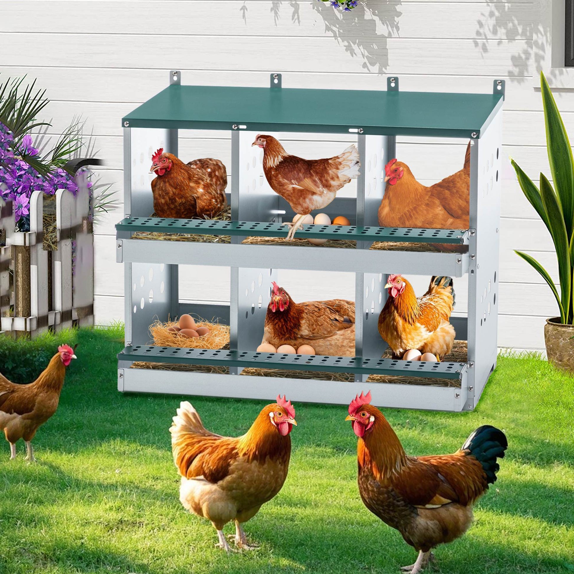 JMT-531146 Roll Away 6 Compartment Chicken Nesting Box with Easy Egg Collection and Cleaning System, Green
