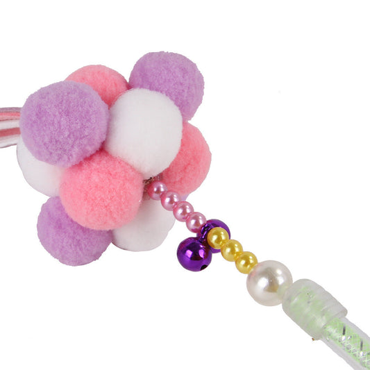 JMT-531274 Interactive Cat Tease Stick in Candy Colors with Soft Korean Velvet Ball for Dental Care and Stress Relief
