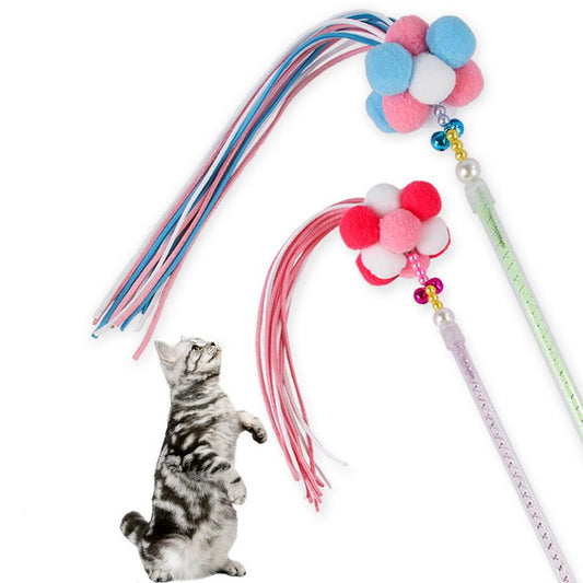 JMT-531274 Interactive Cat Tease Stick in Candy Colors with Soft Korean Velvet Ball for Dental Care and Stress Relief