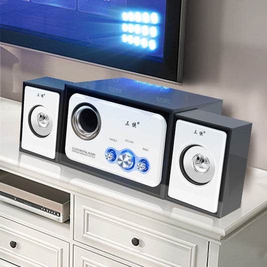 JMT-531466 Compact Wireless Bluetooth Subwoofer Speaker System with Wood Finish, 2.1 Channel Audio, SD/USB Support