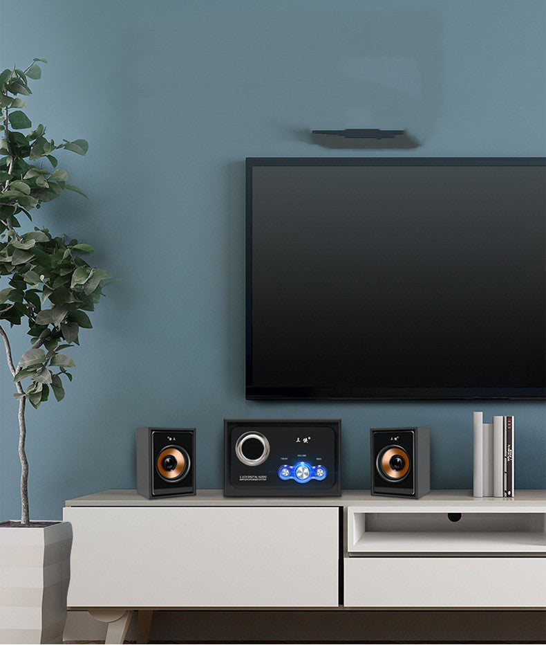 JMT-531466 Compact Wireless Bluetooth Subwoofer Speaker System with Wood Finish, 2.1 Channel Audio, SD/USB Support