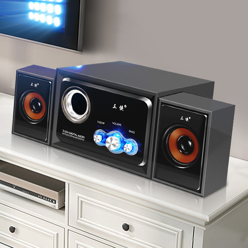 JMT-531466 Compact Wireless Bluetooth Subwoofer Speaker System with Wood Finish, 2.1 Channel Audio, SD/USB Support