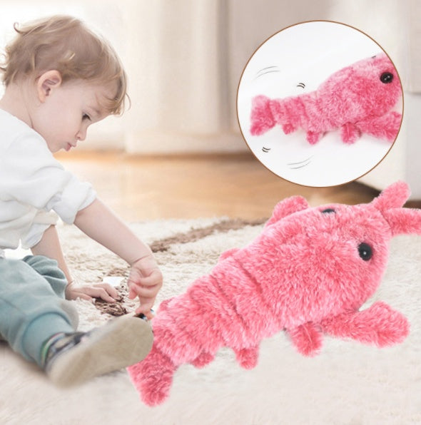 JMT-532106 Electric Jumping Shrimp Plush Toy – USB Rechargeable Interactive Cat Toy with Three Swing Modes