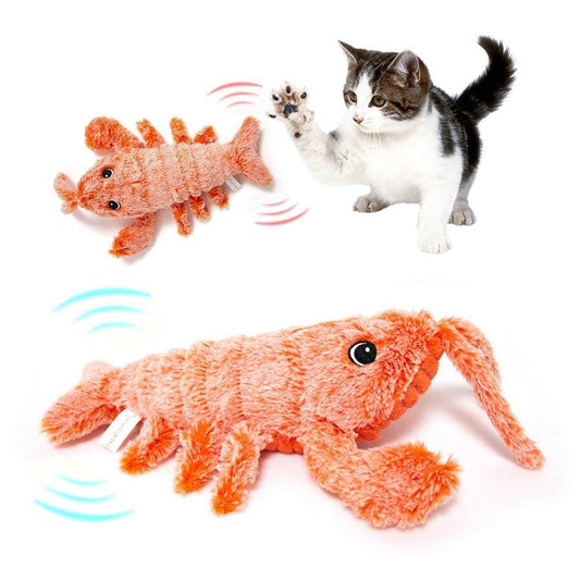 JMT-532106 Electric Jumping Shrimp Plush Toy – USB Rechargeable Interactive Cat Toy with Three Swing Modes