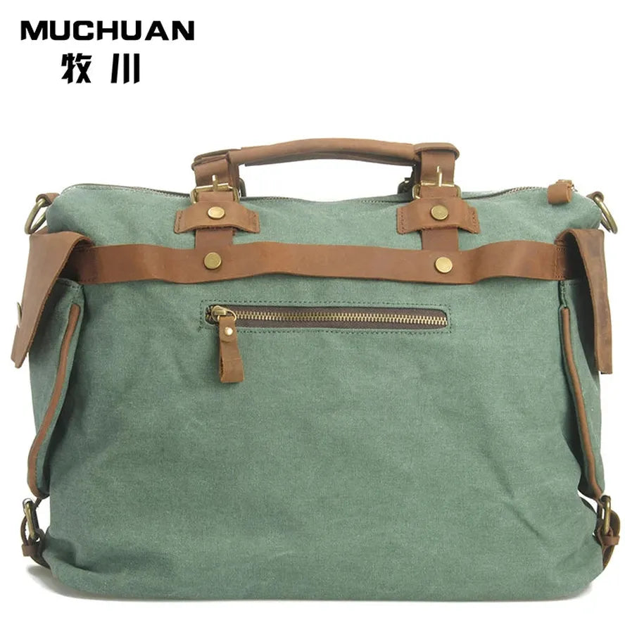 JMT-532682 High Capacity Canvas Crossbody Bag with Cowhide Trim for Leisure and Laptop Use