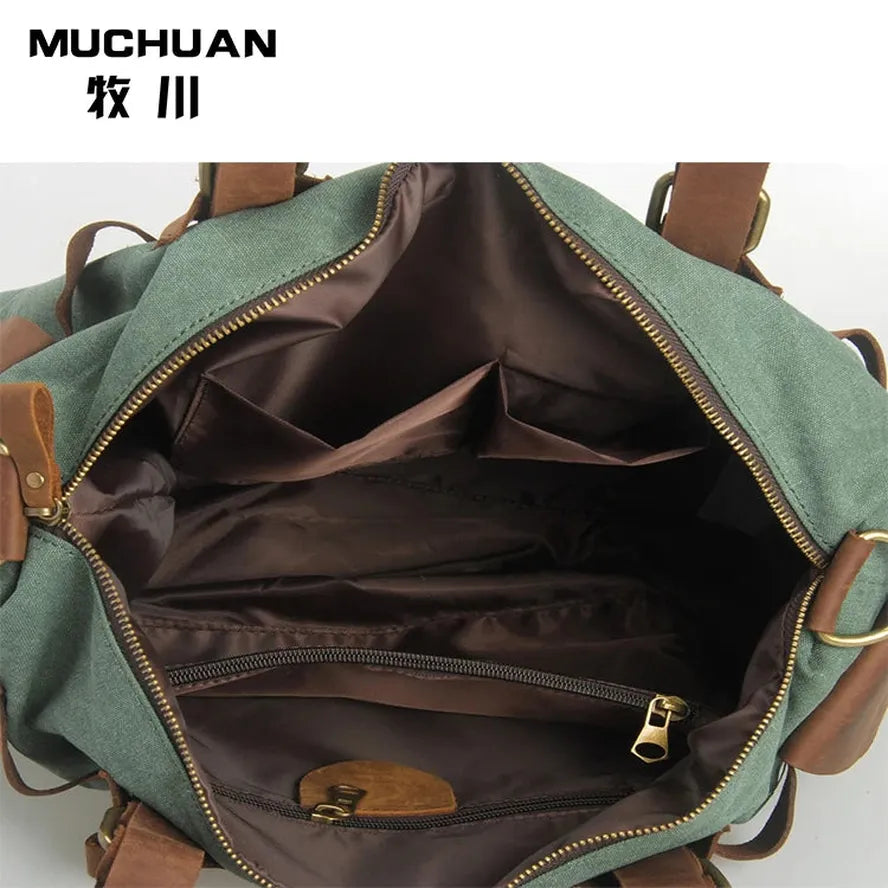 JMT-532682 High Capacity Canvas Crossbody Bag with Cowhide Trim for Leisure and Laptop Use