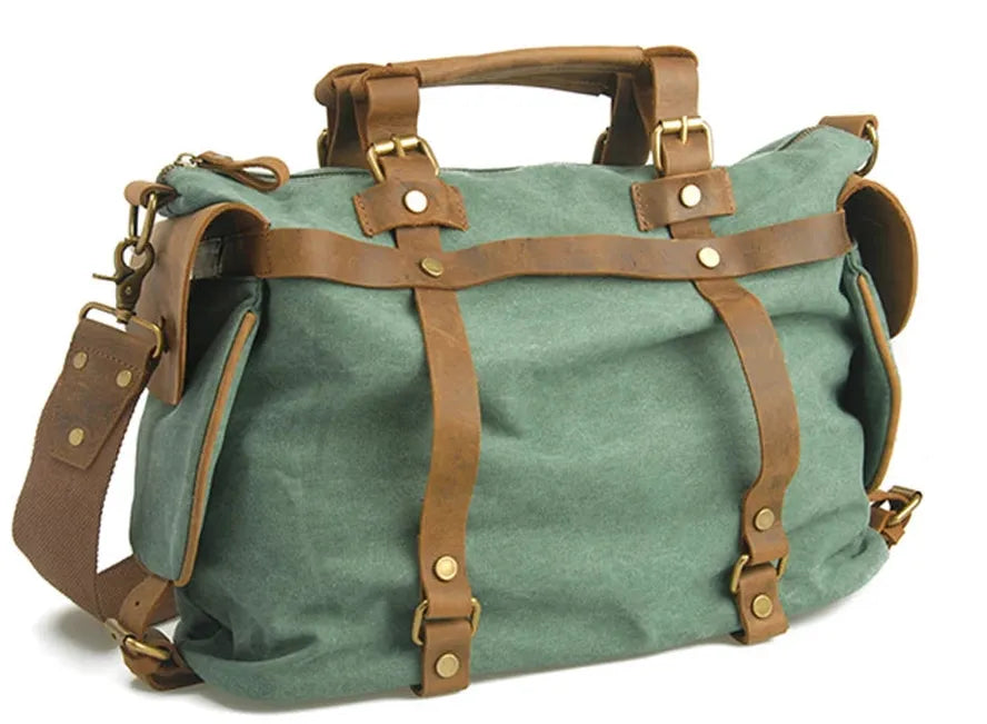 JMT-532682 High Capacity Canvas Crossbody Bag with Cowhide Trim for Leisure and Laptop Use