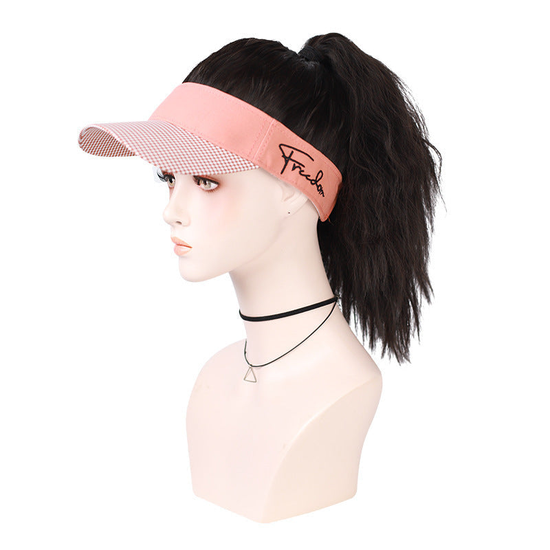 JMT-533962 Long Black Wig with Baseball Hat - Matte High Temperature Silk, Detachable Frame, 35CM Horsetail Length