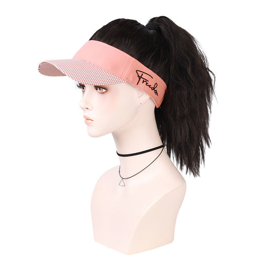 JMT-533962 Long Black Wig with Baseball Hat - Matte High Temperature Silk, Detachable Frame, 35CM Horsetail Length