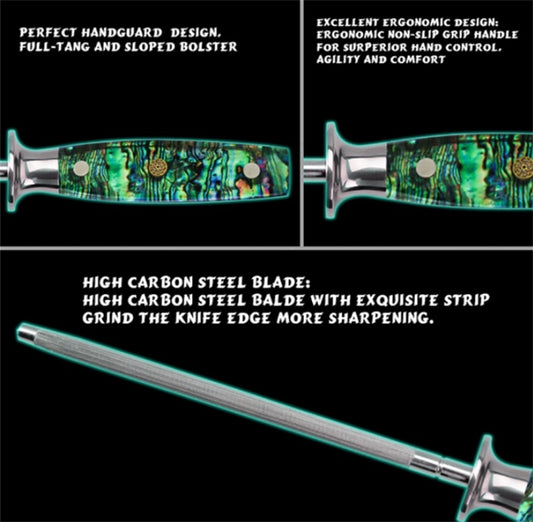 JMT-534218 High Carbon Steel Knife Sharpener with Abalone Shell Handle