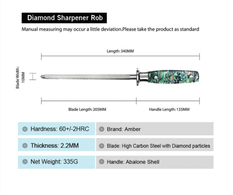 JMT-534218 High Carbon Steel Knife Sharpener with Abalone Shell Handle