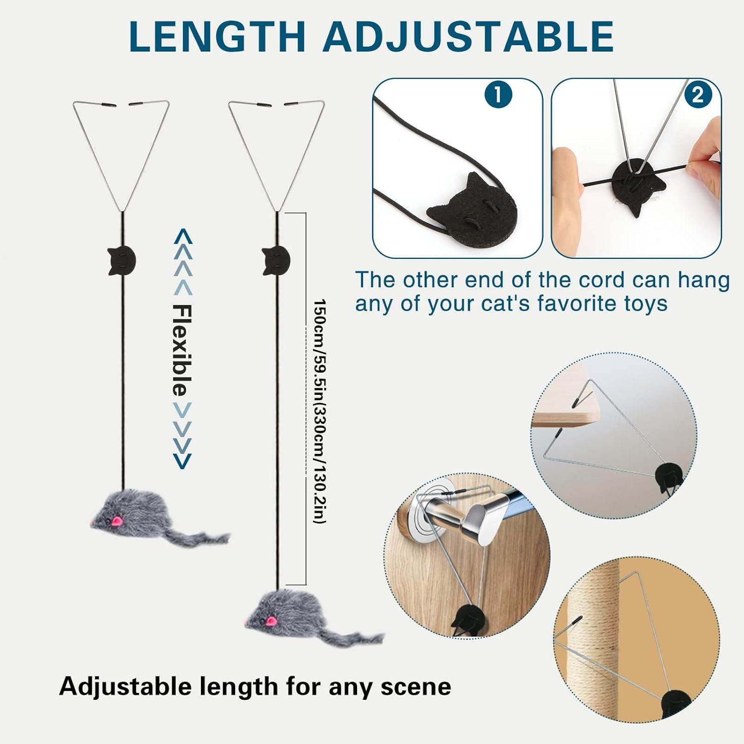 JMT-534410 Interactive Feather Cat Teaser Toy - Adjustable Hanging Play Accessory for Indoor Cats and Kittens