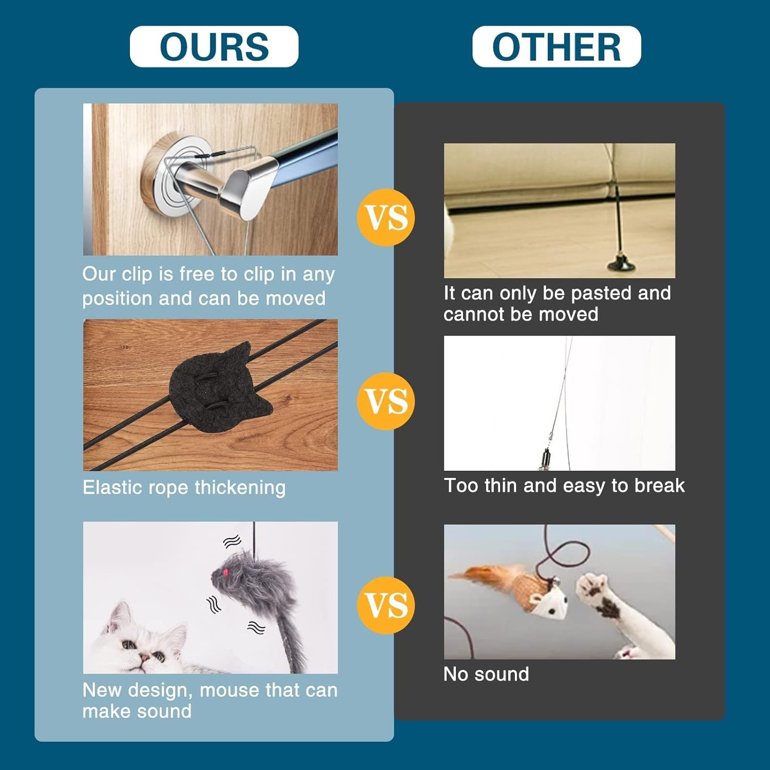 JMT-534410 Interactive Feather Cat Teaser Toy - Adjustable Hanging Play Accessory for Indoor Cats and Kittens