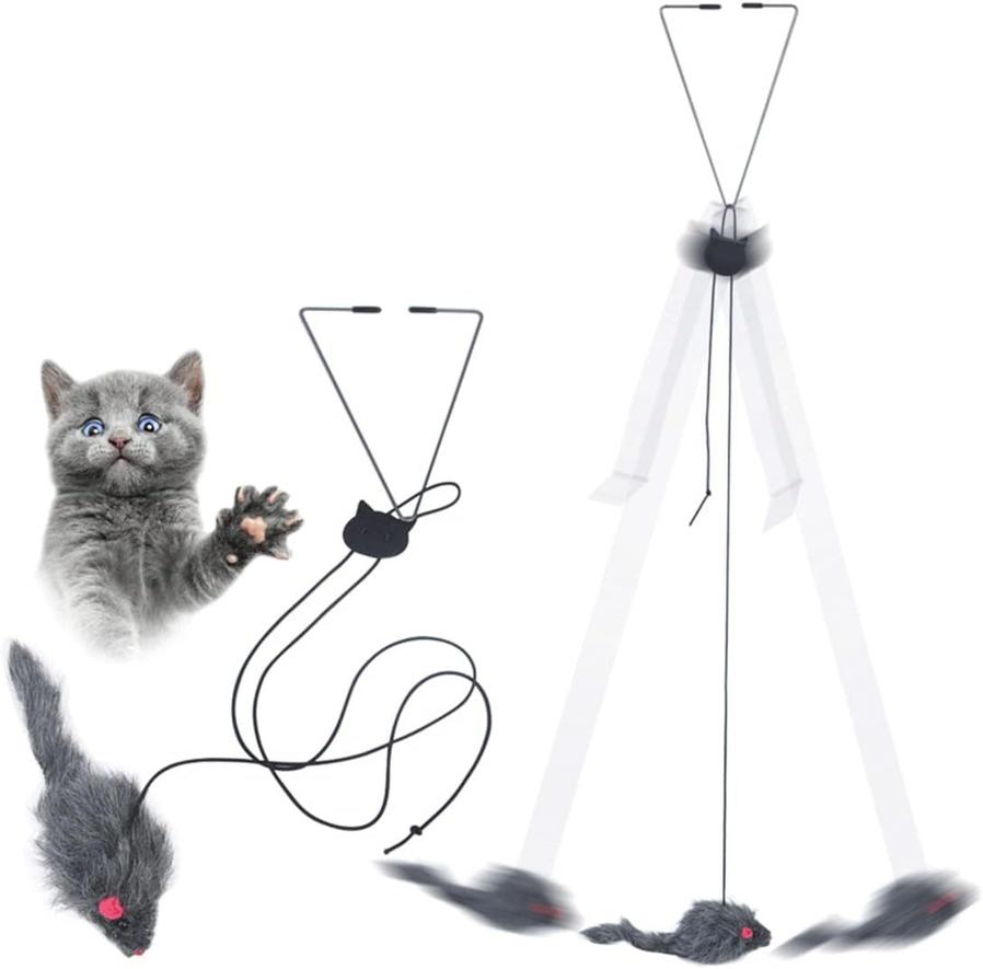 JMT-534410 Interactive Feather Cat Teaser Toy - Adjustable Hanging Play Accessory for Indoor Cats and Kittens