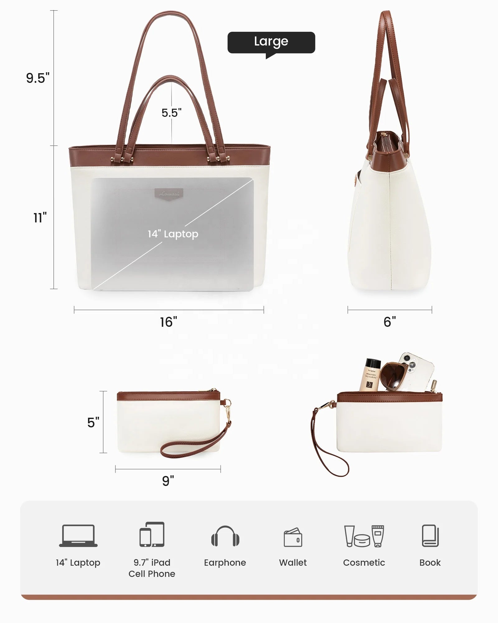 JMT-534410 Spacious 14 Inch PU Leather Briefcase for Women - Stylish Tote with Compartments for Office and School