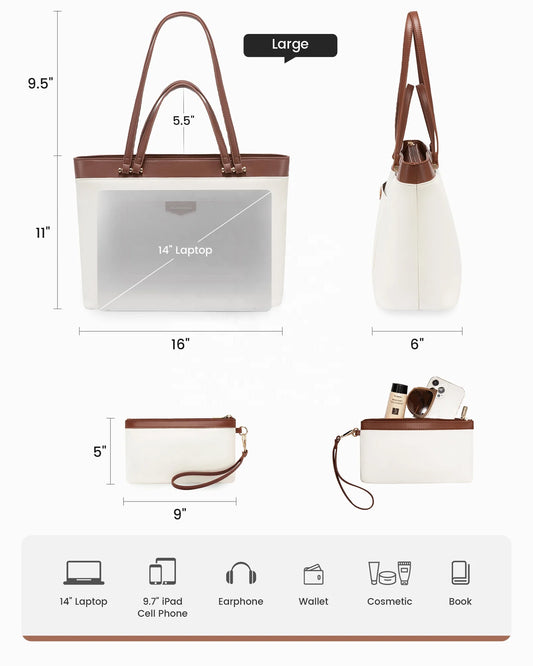 JMT-534410 Spacious 14 Inch PU Leather Briefcase for Women - Stylish Tote with Compartments for Office and School