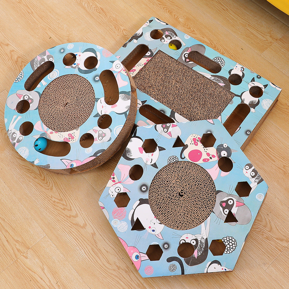 JMT-534602 Hexagon Corrugated Cat Scratcher and Biting Toy - Hoopet Grab Board, 38x33x6cm, Durable PP Resin