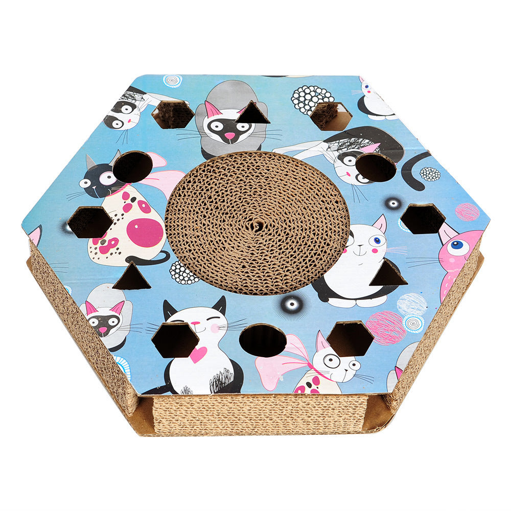 JMT-534602 Hexagon Corrugated Cat Scratcher and Biting Toy - Hoopet Grab Board, 38x33x6cm, Durable PP Resin