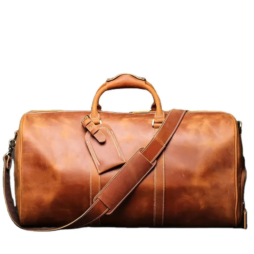 JMT-535114 Retro Large Capacity Men's Leather Travel Bag in Genuine Cowhide - Waterproof Gym Luggage