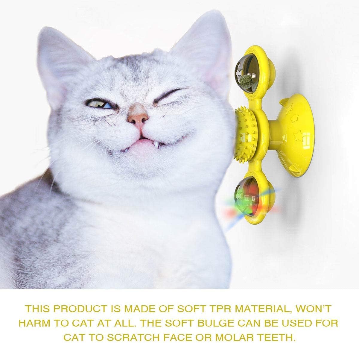 JMT-535562 Interactive Cat Toy with Catnip and LED Light - Suction Cup Windmill Design for Indoor Cats