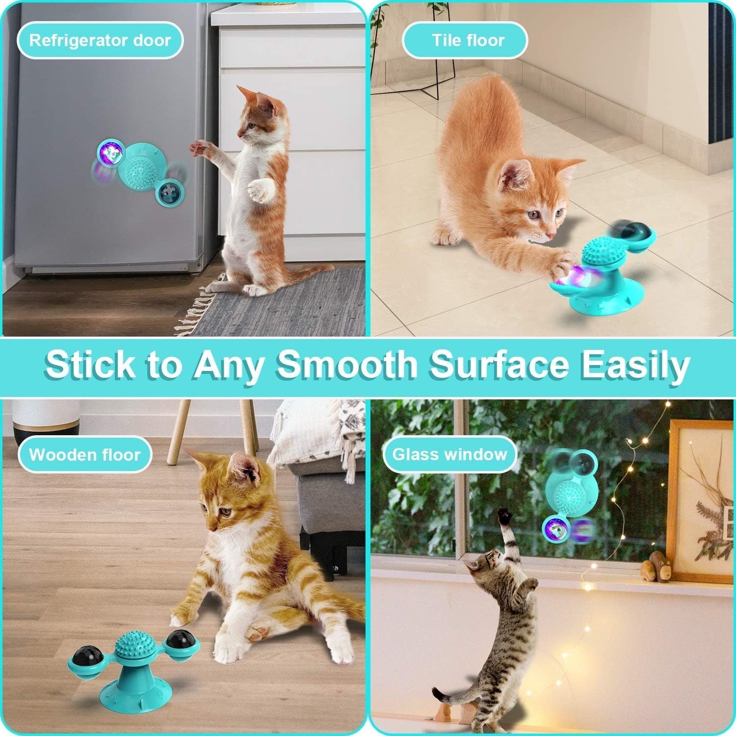 JMT-535562 Interactive Cat Toy with Catnip and LED Light - Suction Cup Windmill Design for Indoor Cats