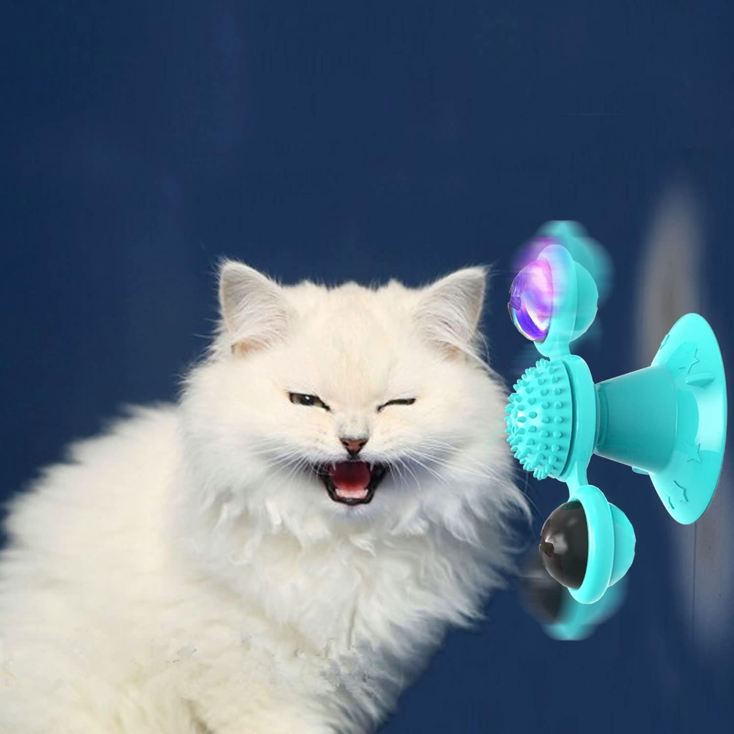 JMT-535562 Interactive Cat Toy with Catnip and LED Light - Suction Cup Windmill Design for Indoor Cats