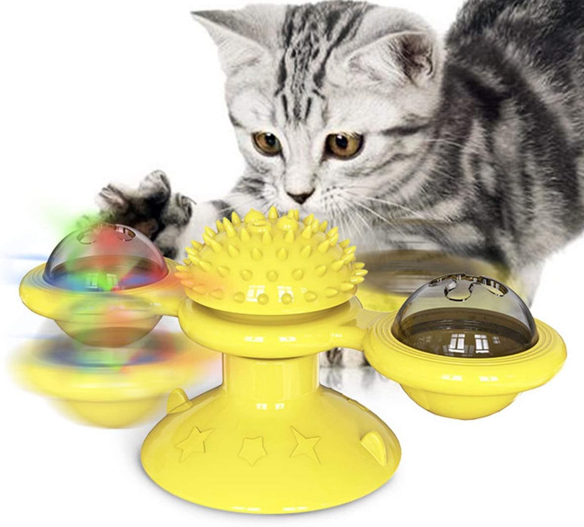 JMT-535562 Interactive Cat Toy with Catnip and LED Light - Suction Cup Windmill Design for Indoor Cats