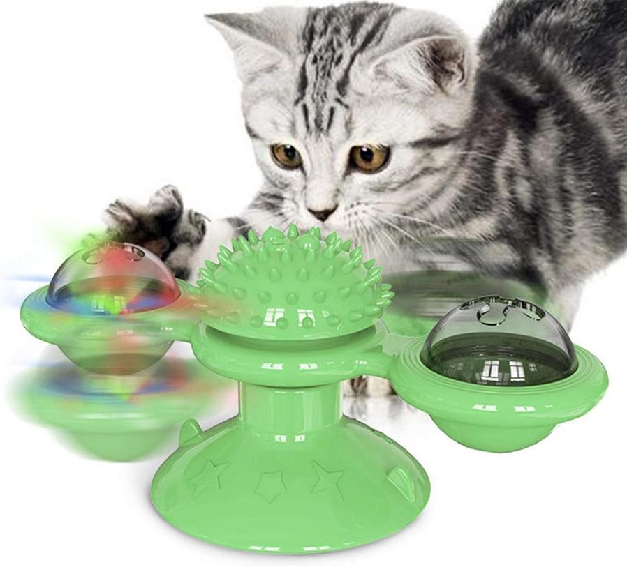 JMT-535562 Interactive Cat Toy with Catnip and LED Light - Suction Cup Windmill Design for Indoor Cats