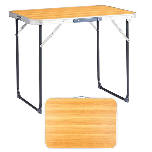 JMT-535626 Outdoor Folding Table - 2.3ft Wood Grain Rectangular Aluminum Alloy, Supports 50kg