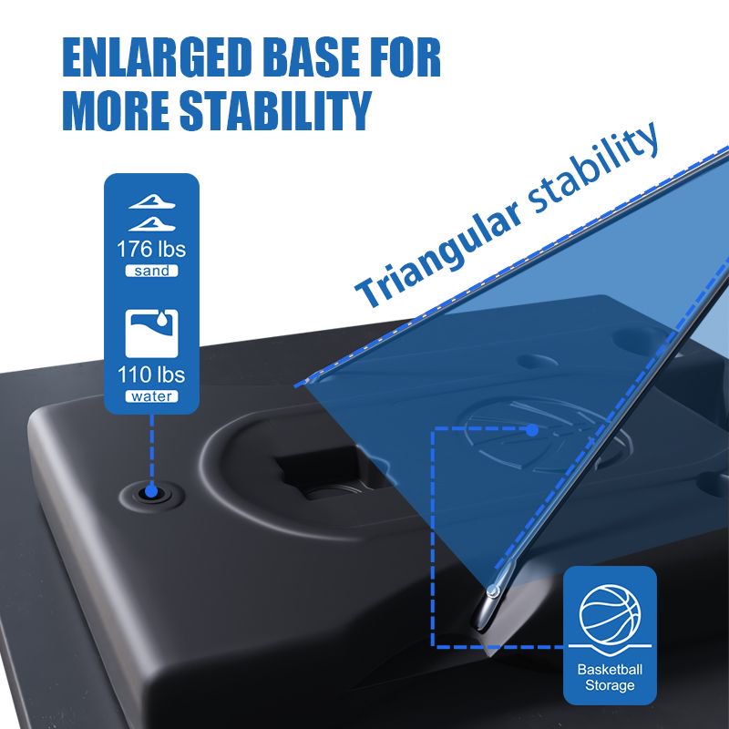 JMT-535818 Adjustable Portable Basketball Hoop with PC Backplate, Large Base and Wheels (7.55-10.00 Ft)