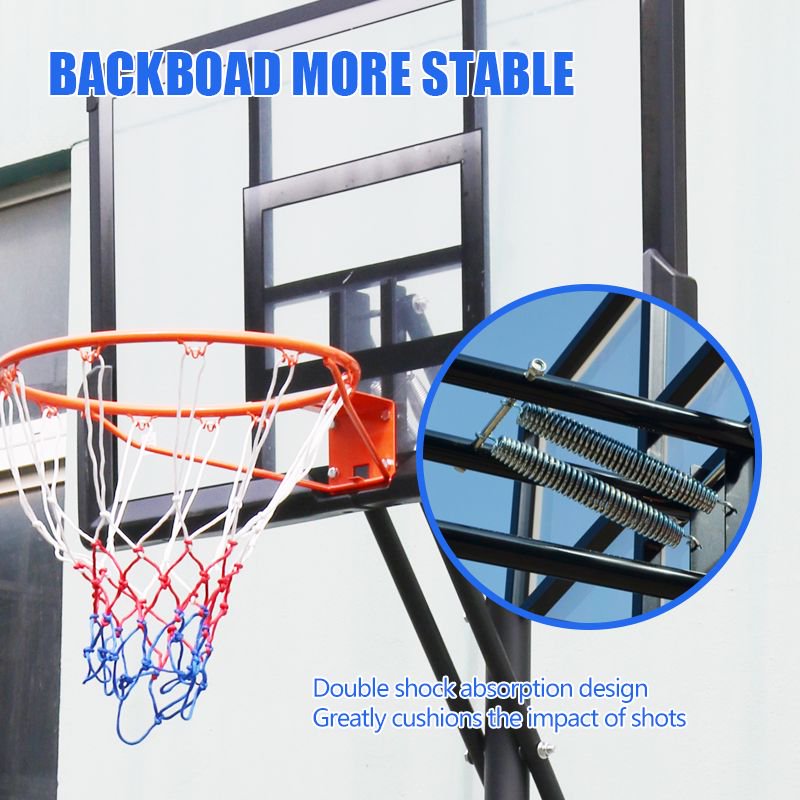 JMT-535818 Adjustable Portable Basketball Hoop with PC Backplate, Large Base and Wheels (7.55-10.00 Ft)