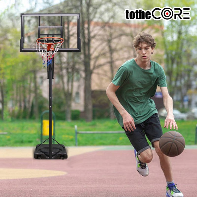 JMT-535818 Adjustable Portable Basketball Hoop with PC Backplate, Large Base and Wheels (7.55-10.00 Ft)