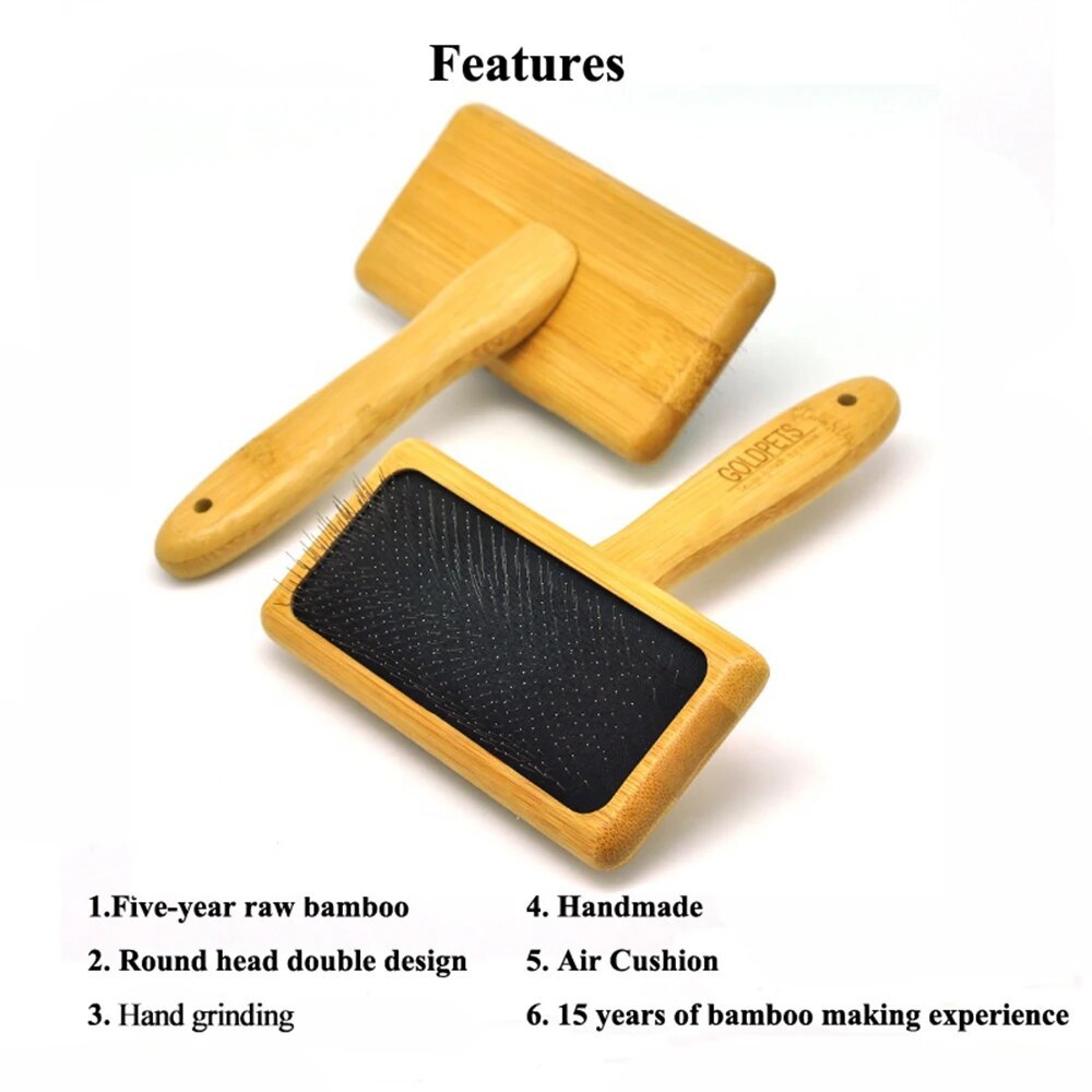 JMT-535818 Bamboo and Wood Air Cushion Needle Comb for Long-Haired Pets - Eco-Friendly Grooming Slicker Brush