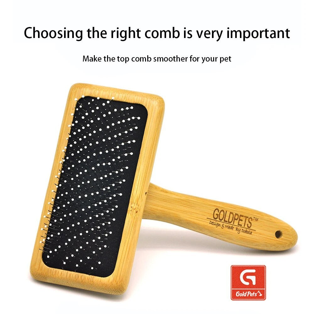 JMT-535818 Bamboo and Wood Air Cushion Needle Comb for Long-Haired Pets - Eco-Friendly Grooming Slicker Brush