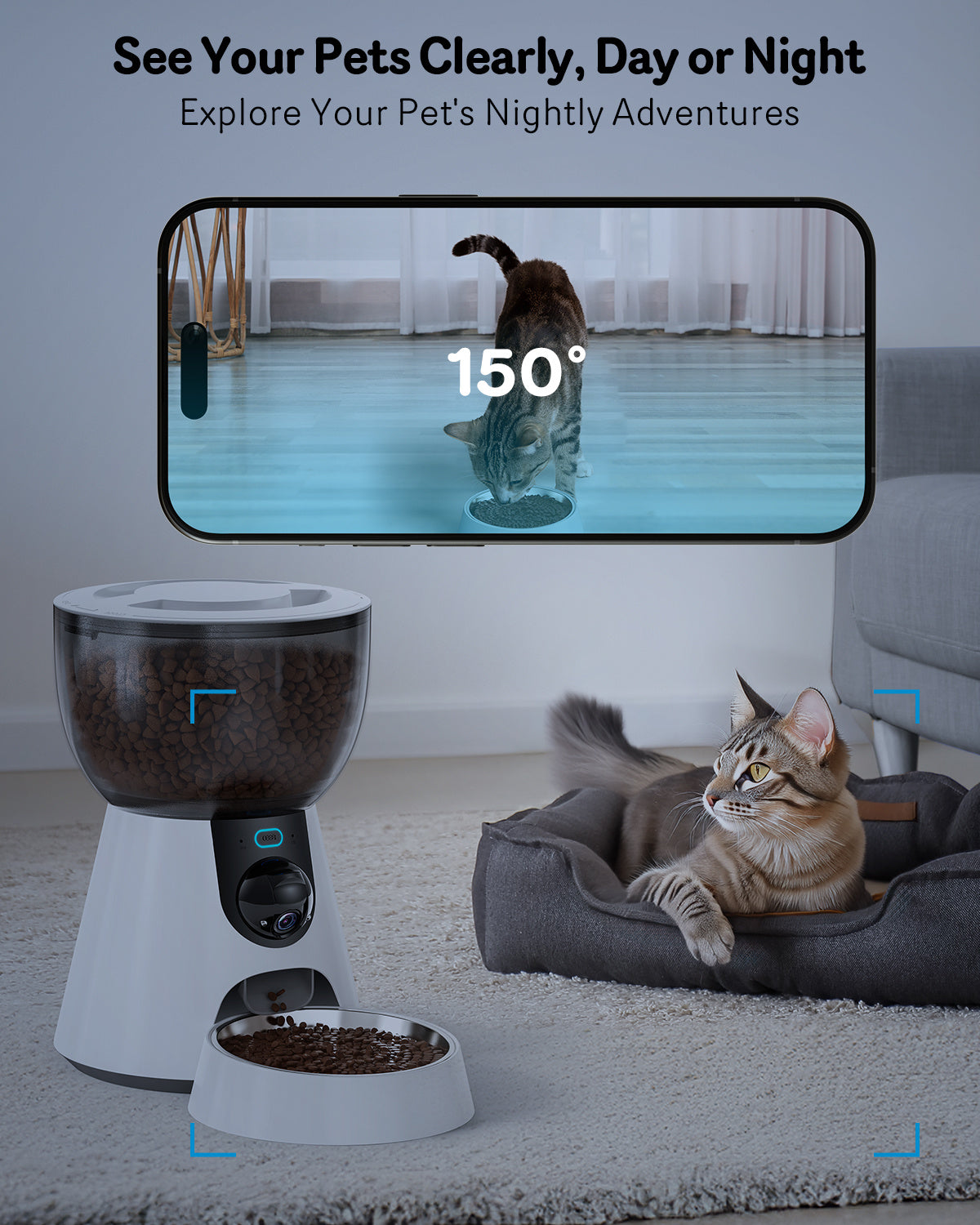 JMT-536714 Automatic Cat Feeder with 1080P HD Camera, Night Vision, 5G WiFi, Two-Way Audio, and 4L Capacity