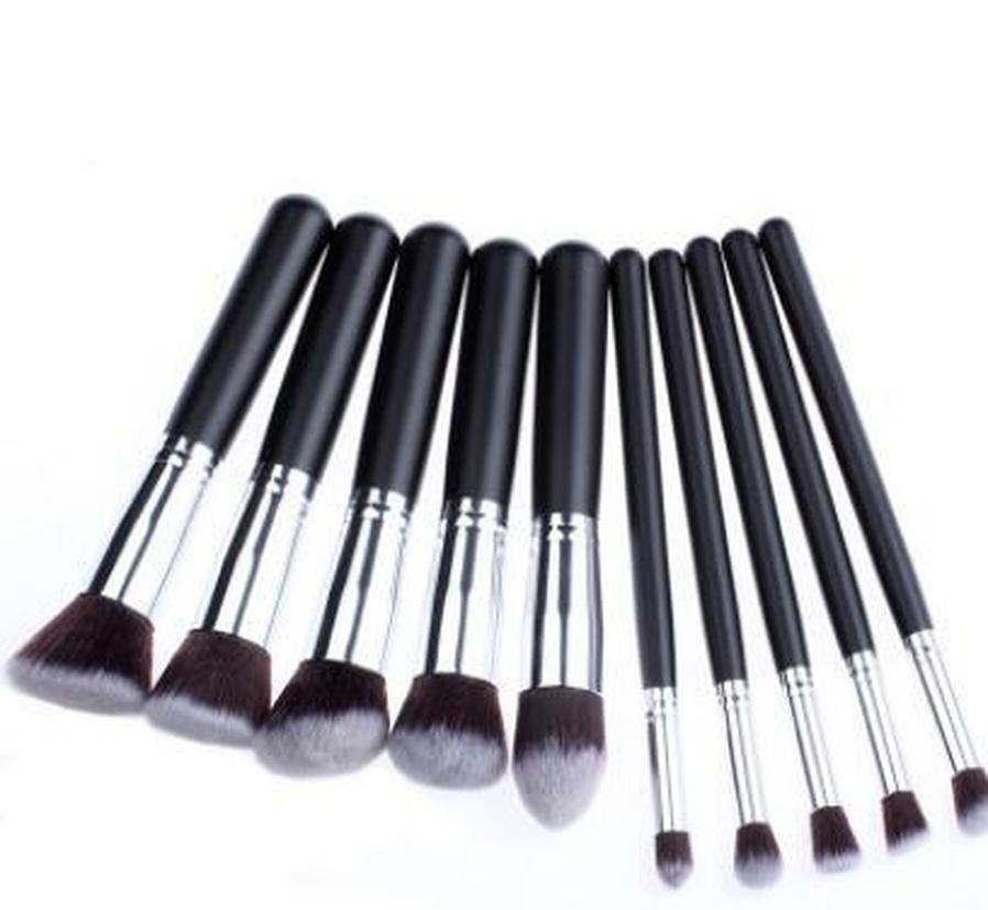 JMT-537162 10-Piece Kabuki Style Vegan Makeup Brush Set with Soft Artificial Fiber Bristles