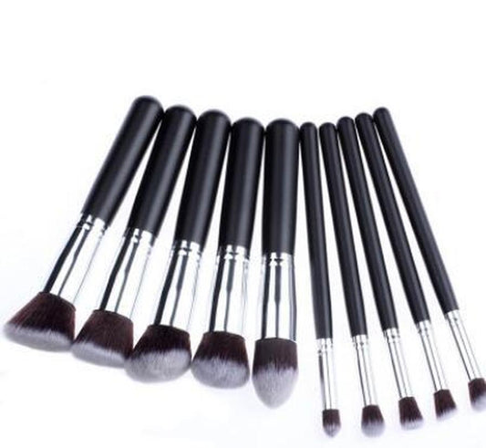 JMT-537162 10-Piece Kabuki Style Vegan Makeup Brush Set with Soft Artificial Fiber Bristles