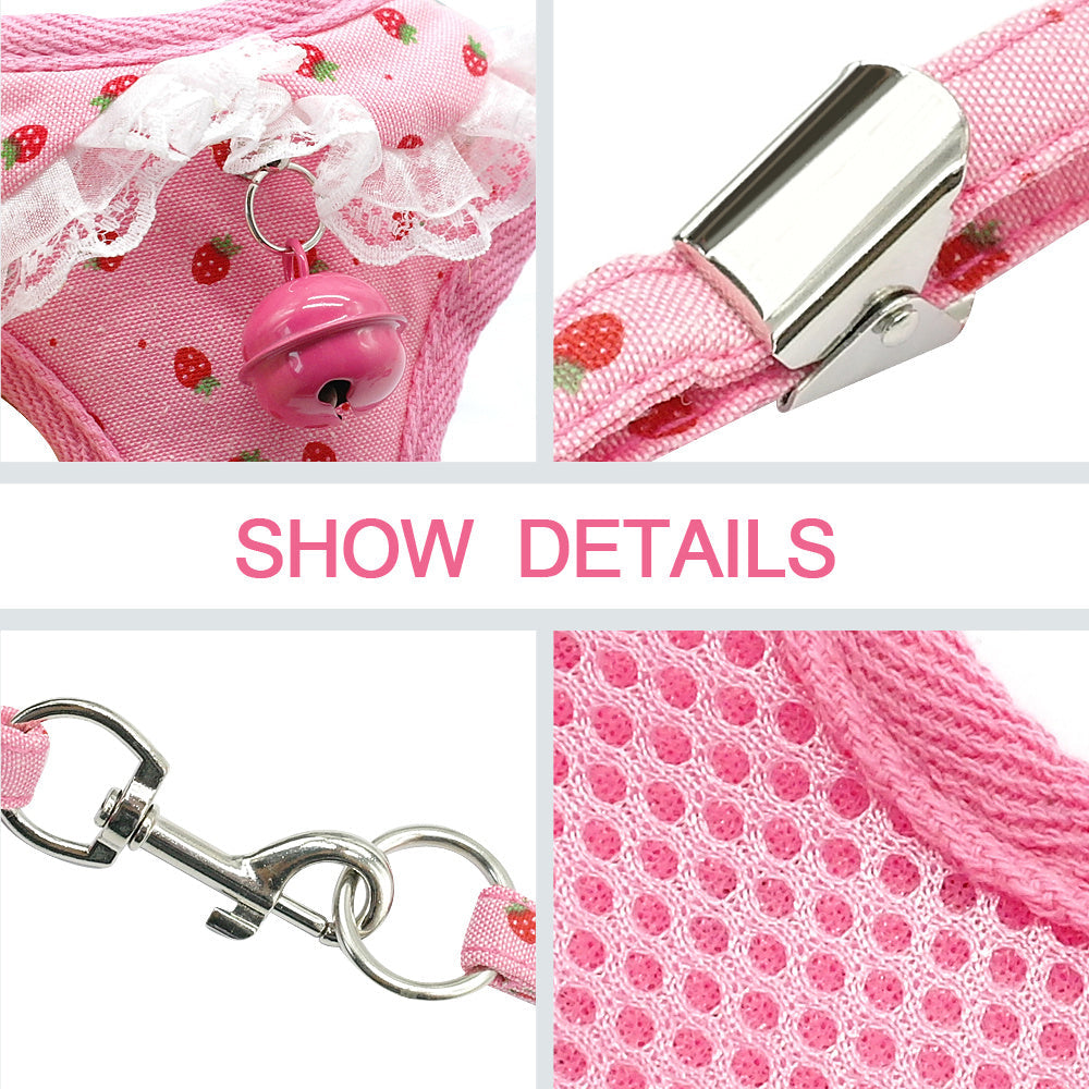 JMT-537226 Pink Canvas and Polyester Mesh Chest Harness with Leash for Small Dogs