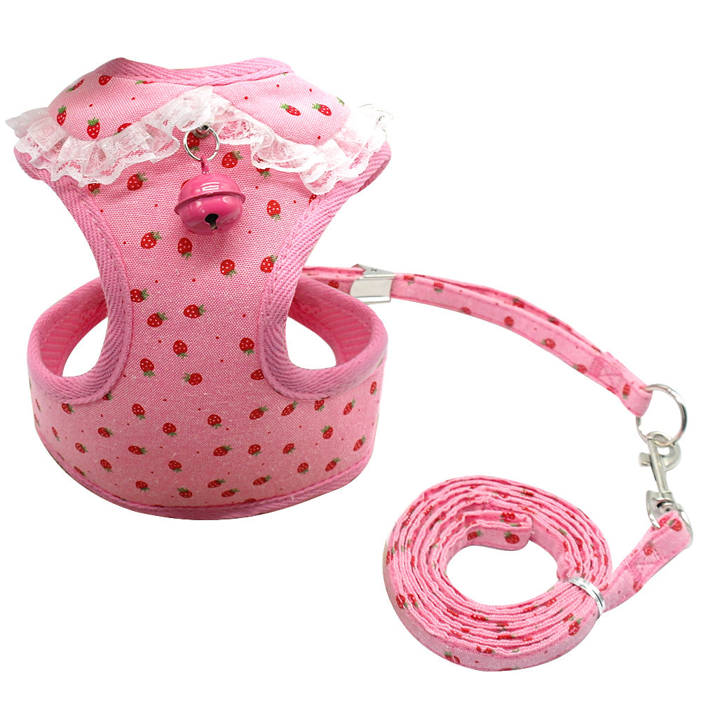 JMT-537226 Pink Canvas and Polyester Mesh Chest Harness with Leash for Small Dogs